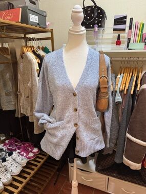 Ella Moss Light Blue V-Neck Button Front Cardigan